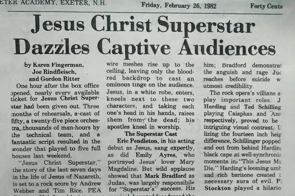A 1982 school newspaper headline: Jesus Christ Superstar Dazzles Captive Audiences.